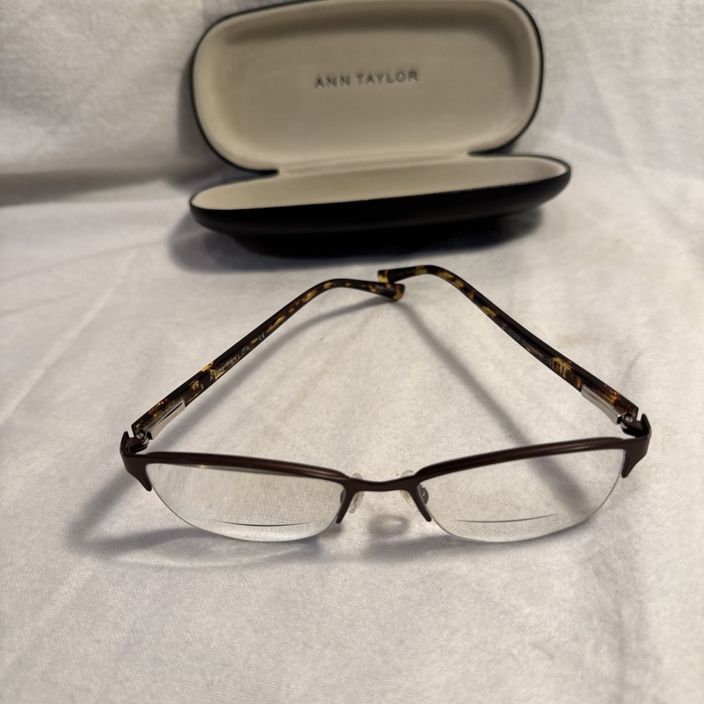 Ann Taylor Brown Tortoise Titanium Half-Rim Eyeglass FRAMES AT602 C02 50-17-135
